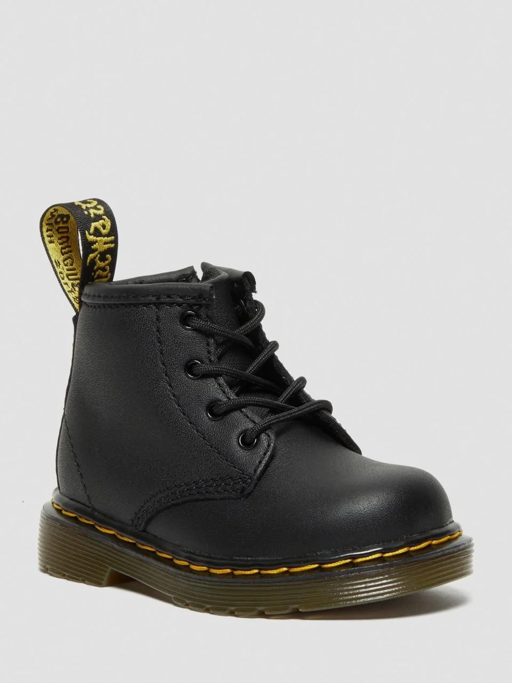 Dr. Doc Martens Baby Classic Black Leather Lace-Up Boots Yellow Stitching Sz 5
